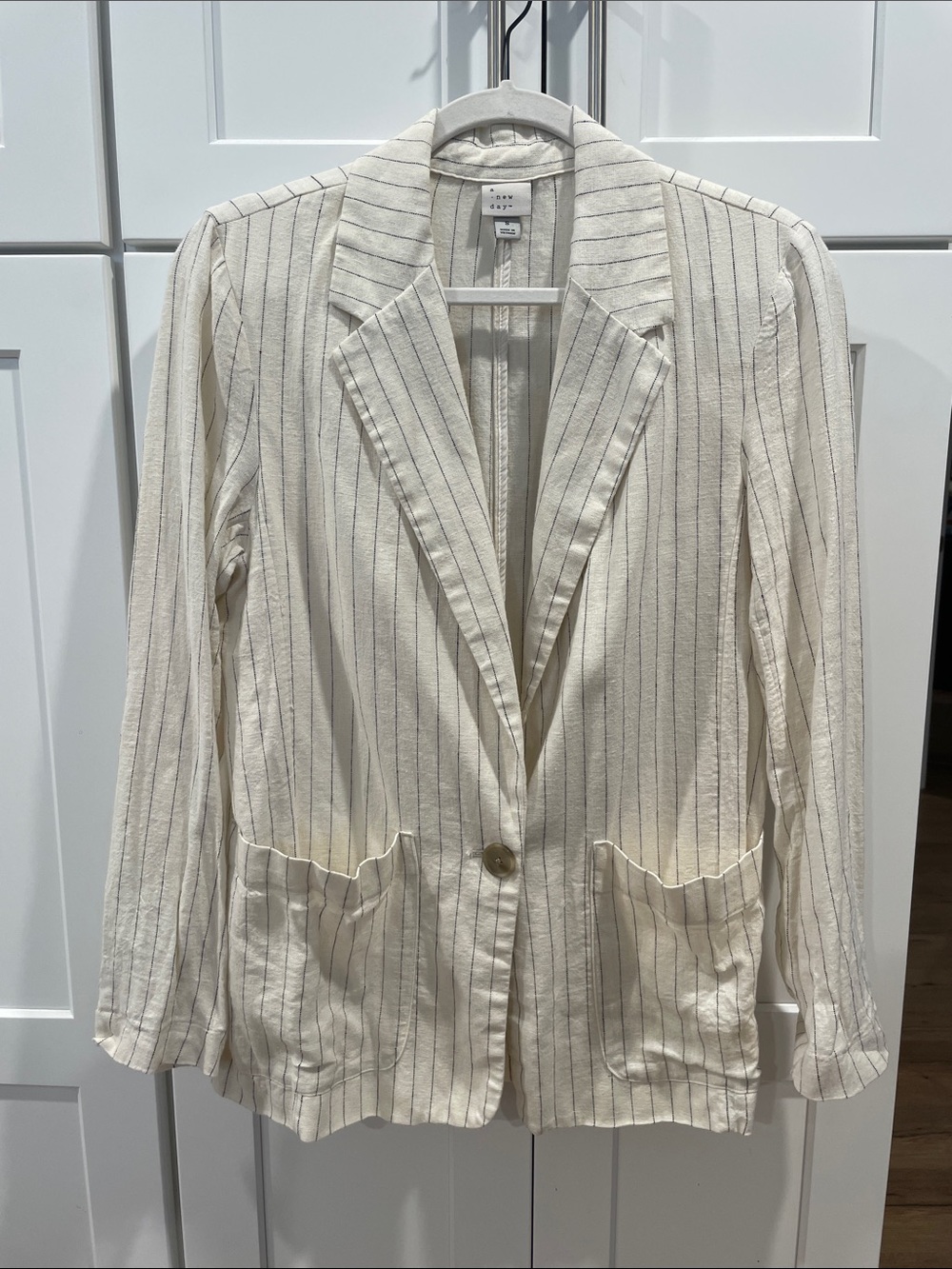 a new day Cream Pinstripe Linen blend Blazer, small
